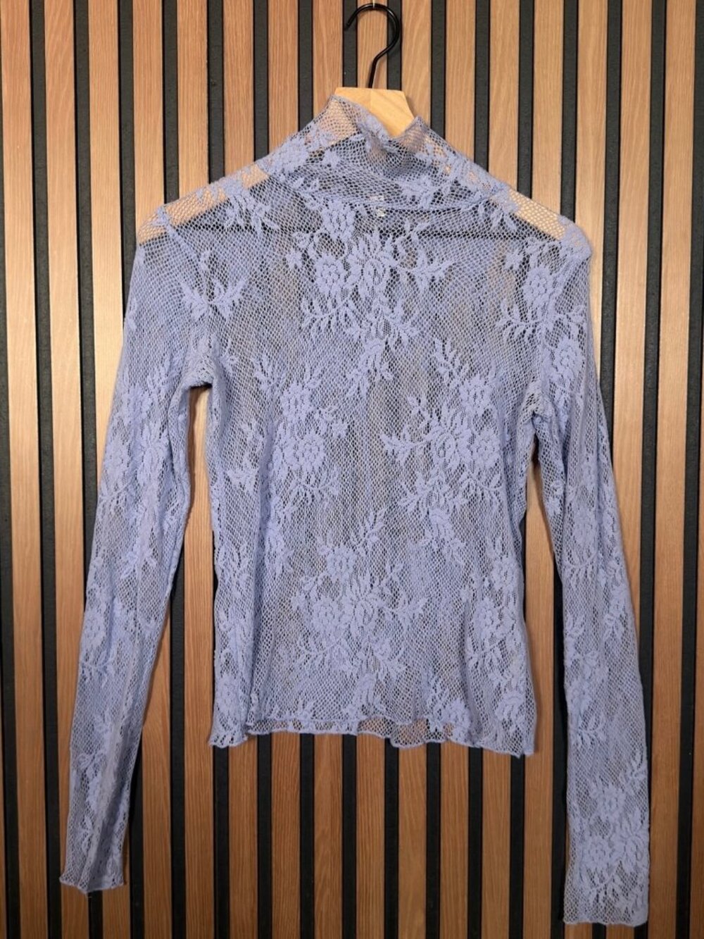 Free People Top Small Womens Purple Lace Long Sleeve Sheer Mock Neck Stretch